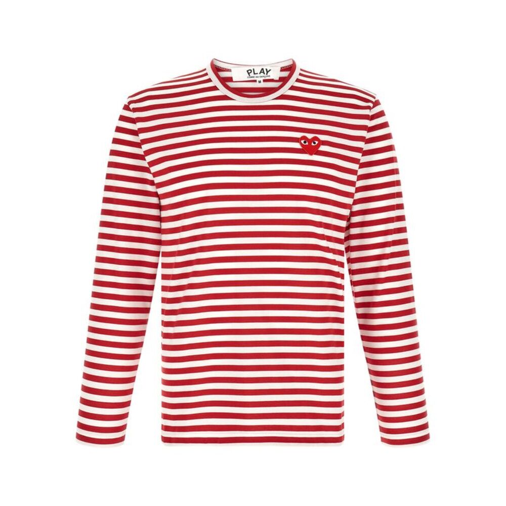 Comme Des Garçons Play Men Striped T-Shirt With Heart Patch